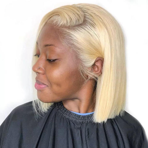 13x6 Short Bob Blonde Lace Front Human Hair Wig (Pre Plucked) - SilkyDurag.com