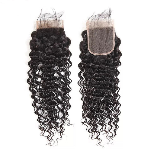 Brazilian Deep Wave 4X4 Lace Closure with Baby Hair Color 1b